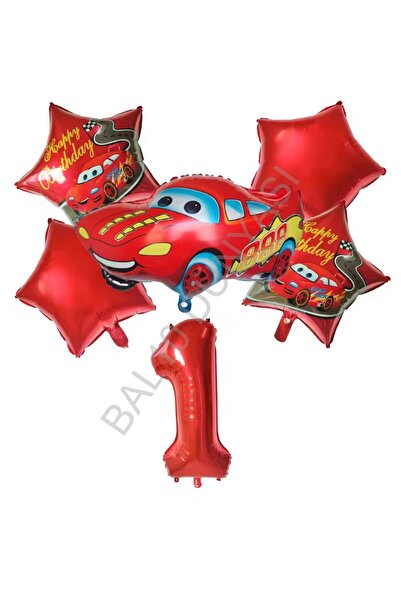 BEST PARTİ Red Number Car Star Foil Balloon Set Age-1