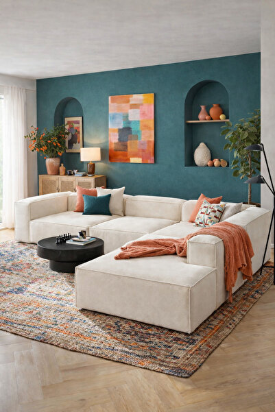 S Home Design Concept Frida 4 Modül Dinlenme Puflu 290x240 cm, Sağ Köşe, Baby...