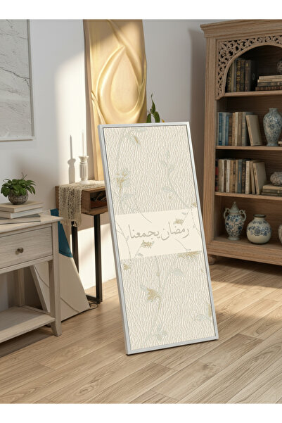 LOWHA لوحة جدارية قماشية على إطار خشبي بإطار أبيض عائم وحامل خلفي، مزينة بتصم...