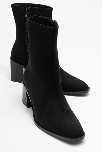 LuviShoes Siena Black Suede Women's Thick Heeled Boots