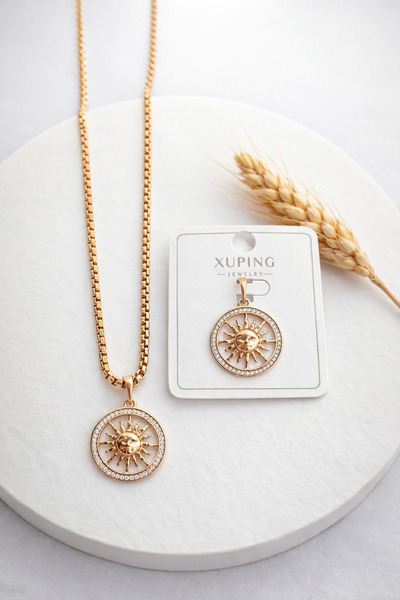 XUPING JEWELRY Rose Altın Kaplama Halka Güneş Figürlü Kolye Ucu-Melekcehobi Takı