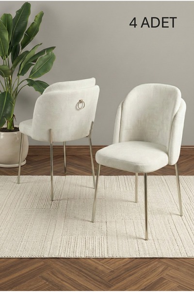 DEREN HOME Rigella Gümüş 4Adet Mutfak Salon Yemek Odası Sandalyesi Silinebili...