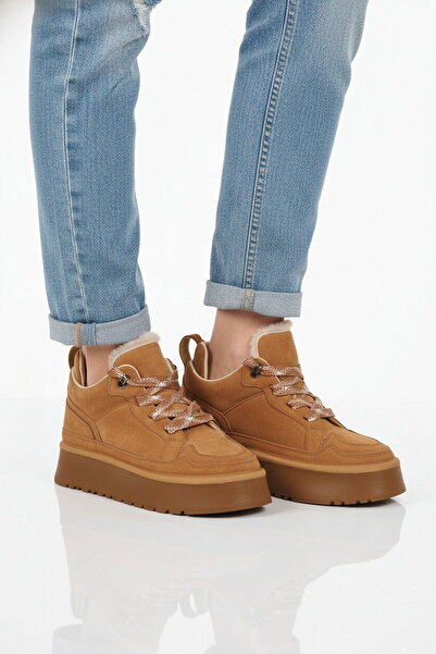 AYAKMOD Tan Suede Fleece Lined Lace-Up Non-Slip Women's Boots 2613 Z