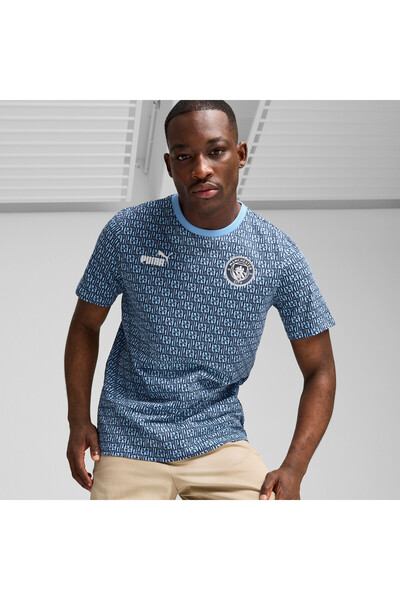 Puma تيشيرت رجالي من مانشستر سيتي مطبوع عليه شعار ftblCULTURE بالكامل - أزرق