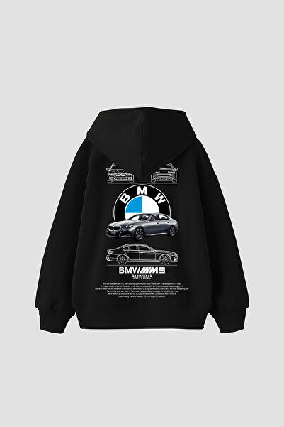 Sekizbiraltı The M5 Blueprint Printed Oversize Unisex Black Hoodie
