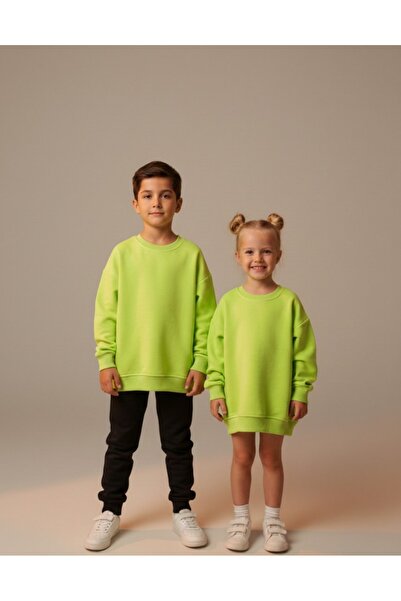 Kyex Unisex Çocuk Fosfor Fıstık Yeşili Bisiklet Yaka Basic Sweatshirt - %100 ...