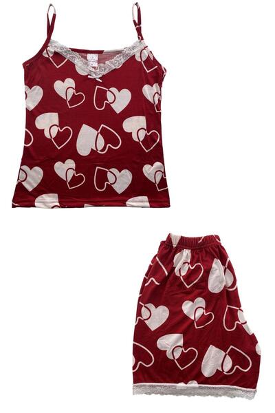DoDe Flora Women's Heart Patterned Rope Strap Shorts Pajama Set - 5837 -Stl Moda