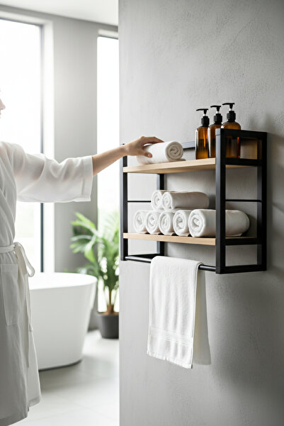 PLUSKIT 2 Raflı Metal Düzenleyici Havluluk Duvara Monte Banyo Rafı Metal Orga...