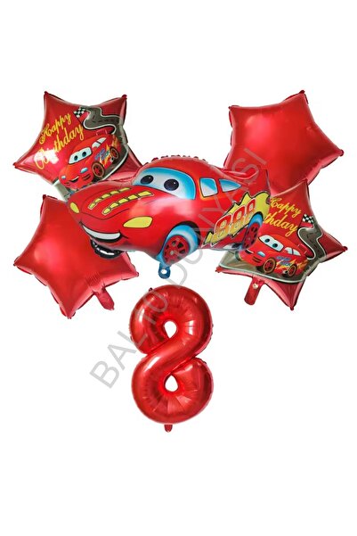 BEST PARTİ Red Number Car Star Foil Balloon Set Age-8