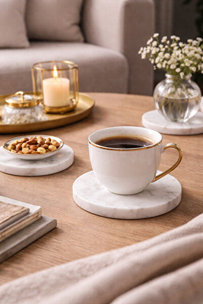 Dania 🤍 Multi-purpose round white marble trivet set (6 pieces) – 10 cm diame...