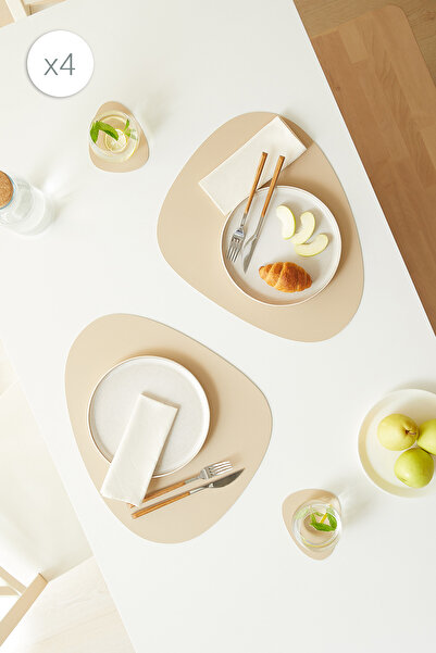 Homewave 4 Adet Bej/Taş Suni Deri Sofra Sunum Tabak Altlığı Supla Amerikan Se...