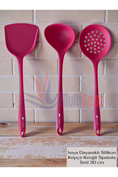 Multiamo Heat Resistant Fireproof Non-Stick Ladle Spatula Colander Set 3 Pieces