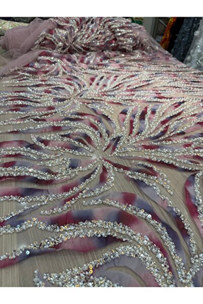 OsmanKumaşDantel Dense Bead Sequin Embroidered Gradient Lace (100X145Cm)