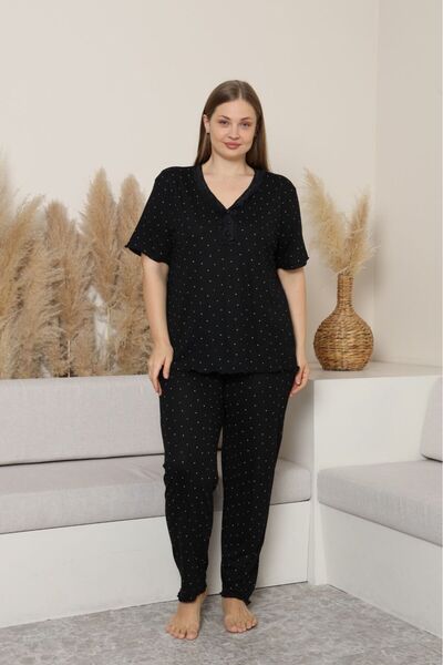 MEBA Women's Plus Size Lace Collar Short Sleeve Bamboo Fabric Pajama Set