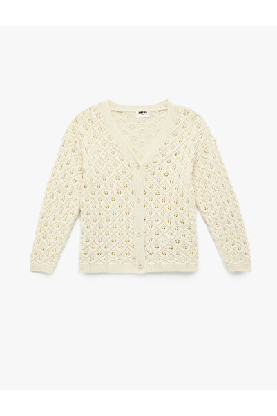 Koton Cardigan tricotat cu mânecă lungă, decolteu în V, ajurat, cu croială co...