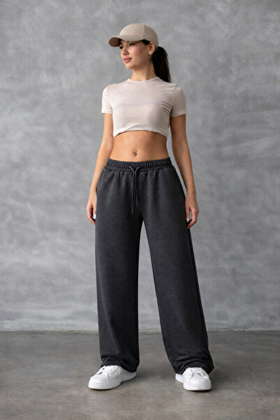 YAKAMEL Women's 2-Thread Combed Cotton Stretchy Wide-Legged Sweatpants