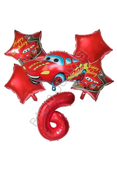 RÖNESANS PARTİ Red Number Car Star Foil Balloon Set Age-6