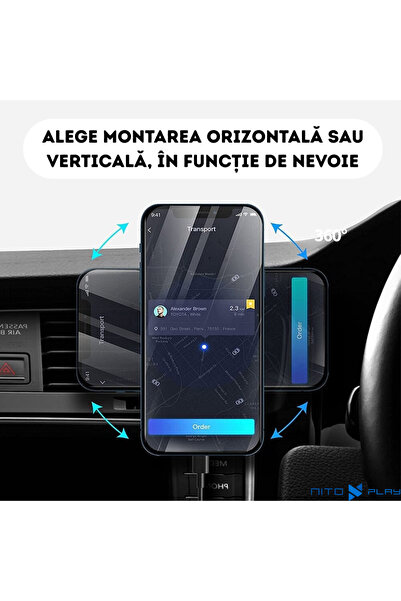 NITOPLAY Incarcator Auto Wireless Magnetic NITOPLAY® X16 pentru Masina, FastCharging 15W, Compatibil MagSafe