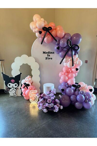 Çemrek Süs Parti Lavender Purple Pink Balloon Chain Set with 100 Sausage Ball...