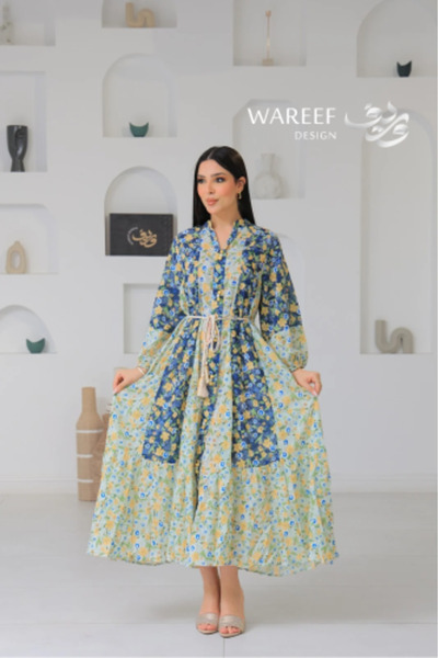 WAREEF FASHION A soft jalabiya with a gradient floral pattern and calming col...