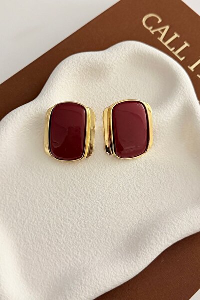 MioArt Women's Burgundy Plate Earrings