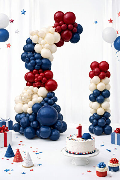 party mix 65 Adet Balon Zinciri | Bordo, Lacivert Krem Balon Seti | Doğum Gün...