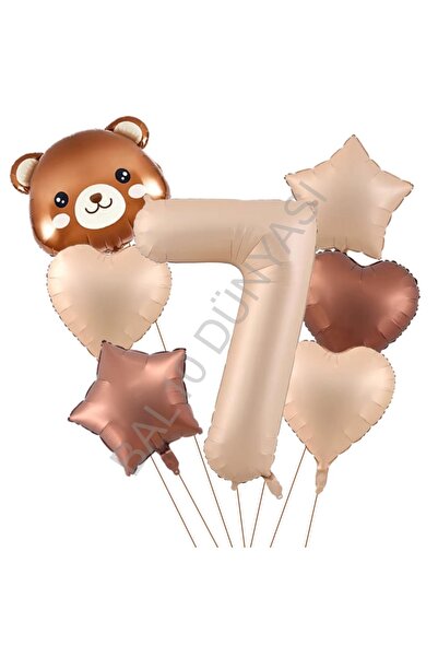 RÖNESANS PARTİ Bear Head Number Heart Star Foil Balloon Set Age-7