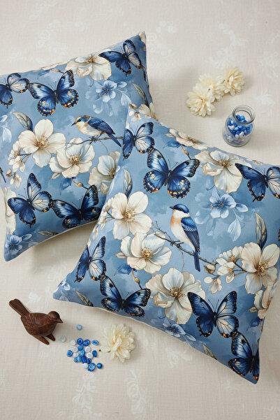 FARCY 2-Piece Square Shaped 3D Printed Linen Fabric Patterned Throw Pillow Co...