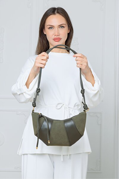 Nexora Süet ve Deri Detaylı Kruvasan Model Kadın Çapraz ve Omuz çanta