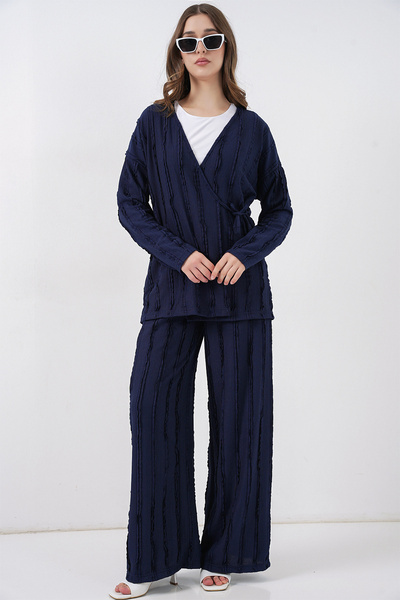Bigdart Women's Knitted Kimono Pants Double Set 30067 - Navy Blue