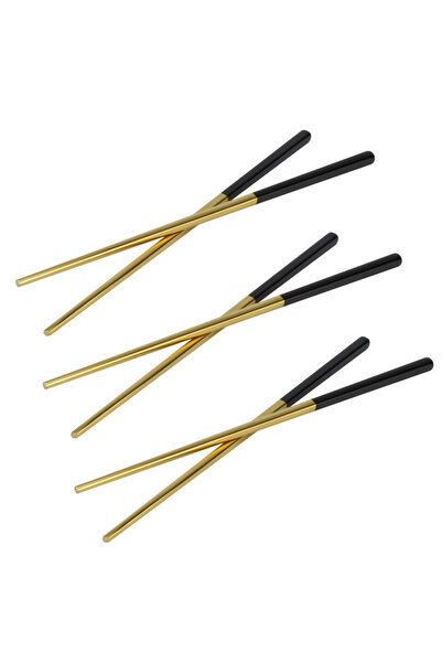 Raki SHIBUI Japanese chopsticks set of 6, chopsticks, black/gold