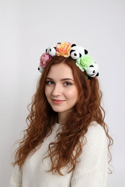 shop Coroană de pluș cu figurine de panda și flori colorate - Coroană de petr...