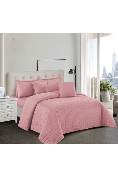 mingle Hotel-style double bed comforter set, plain, compressed, 6 pieces, siz...