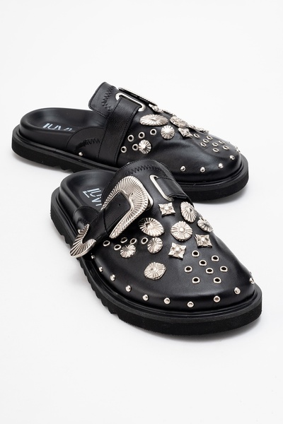 LuviShoes Roja Black Leather Genuine Leather Belted Buckle Closed Toe Women's...