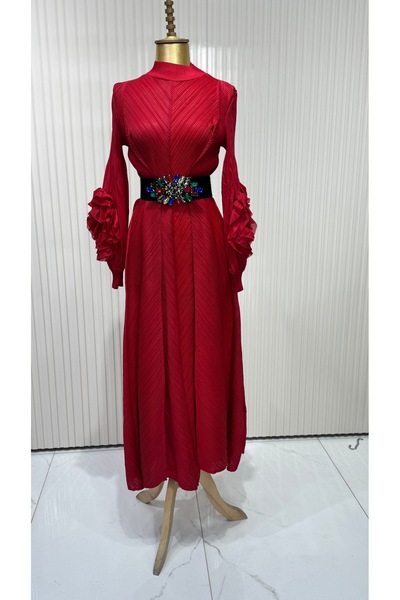 ŞEHRAZAT BUTİK Designed with Rose Detail on the Sleeve, Imported Dress (Belt ...