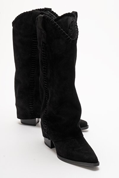 LuviShoes VELIN Μαύρες Γυναικείες Μπότες Western από Γνήσιο Δέρμα με Ραφές απ...