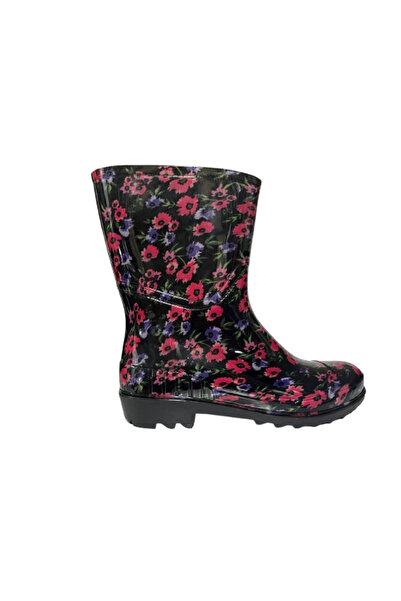 Emek Women's Pink Patterned 23 cm Short Garden Rain Boots Emk52108