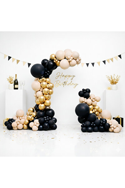 party mix Siyah Krem & Krom Gold 65’li Balon Zinciri | Mezuniyet, Doğum Günü,...