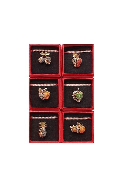 OEM Set of 6 Enamel Metal Brooches with Crystals - Assorted Fruits
