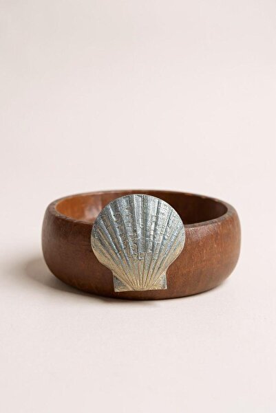 iQey Home Silver Sea Shell Detailed Wooden Snack Bowl 9 cm Small Size - 1 Piece