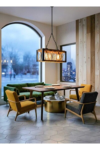 Aydınlatma Dünyam İSKANDİNAV TARZI AHŞAP PLEKSİ CAMLI KAFES HALATLI AVİZE, Ca...