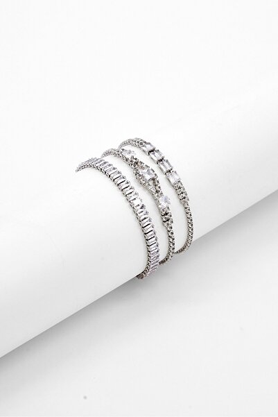 Badgley Mischka Women 3 Pcs Crystal Fashionable Bracelet Set, Silver