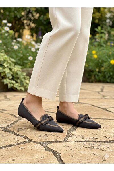 DİVA Μαύρα Πλεκτά με ρέλι Φιόγκος Γυναικεία Μπαλαρίνα