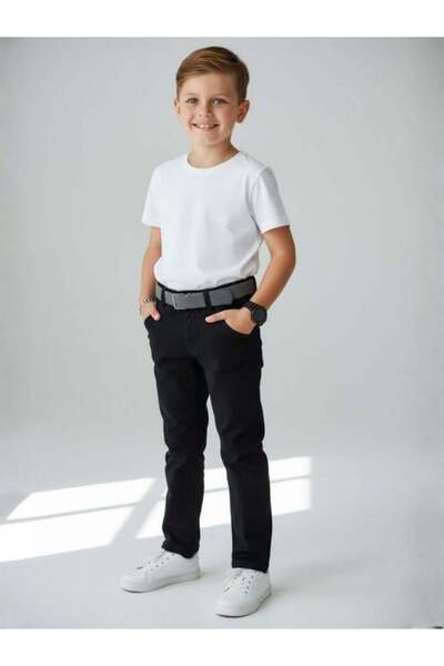 Zekids Boy's Belted Gabardine Trousers
