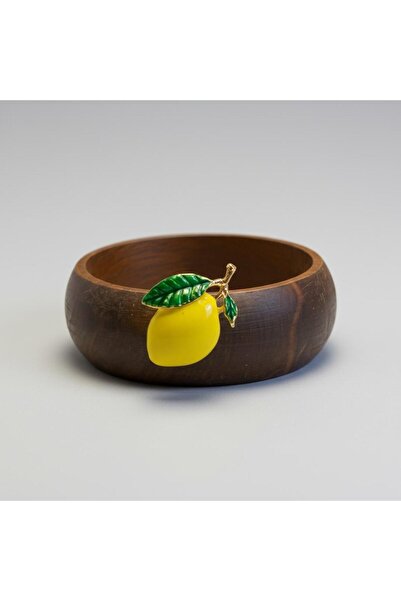 iQey Home Lemon Detailed Wooden Snack Bowl 9 cm Small Size - 1 Piece