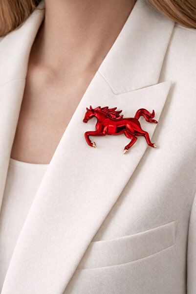 Modex Parlak Yüzey Tasarım Koşan At Broş ( 5cm)