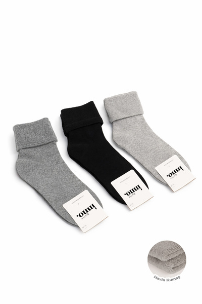 Inno Дамски 3-пакет зимни дебели термо чорапи, без ластик, с къдри