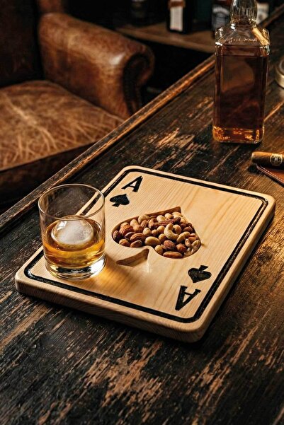 MiniVagon Doğal Ahşap Sunum Tabağı - İskambil Konsept Dekoratif Çerezlik ve İ...