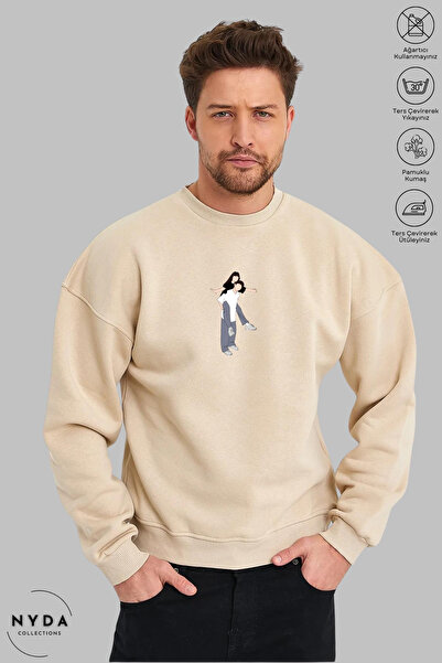 Nyda Collections Unisex Double Printed Crew Neck Hoodless Oversized 100% Cott...