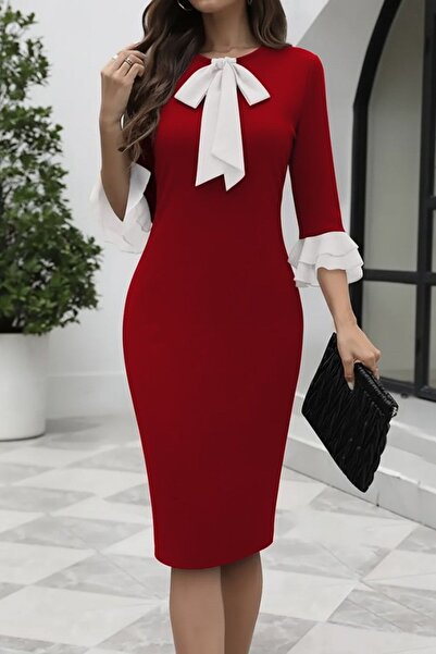 Hiccup Janes Bow Detailed Midi Bodycon Dress